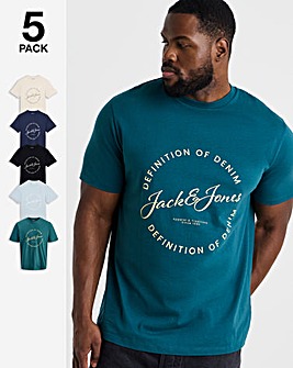 Jack & Jones Grayson Logo T-Shirt 5 Pack - Multi