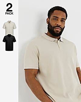 Jack & Jones Austin Waffle Polo 2 Pack - Black/Cream