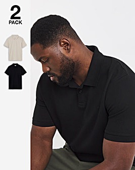 Jack & Jones Austin Waffle Polo 2 Pack - Black/Cream