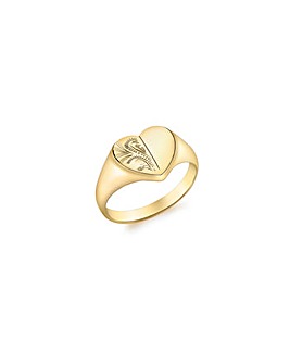 9CT Gold Half-Engraved Heart Signet Ring