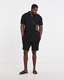 Jack & Jones Islington Texture Polo & Short Set - Black