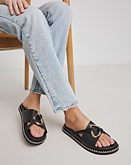 Lyon Leather Hardware Footbed Sandals Extra Wide EEE Fit