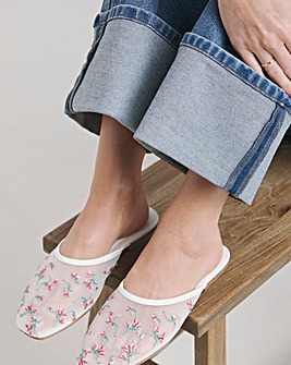 Cherish Embroidered Detail Mules Wide E Fit