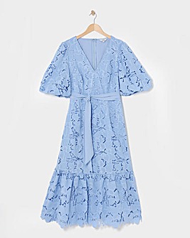 Joanna Hope Blouson Sleeve Belted Lace Dress