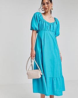 Joanna Hope Linen Dress With Puff Sleeves