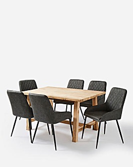 Salvador Teak Trestle Table with 6 Morgan Distressed Chairs