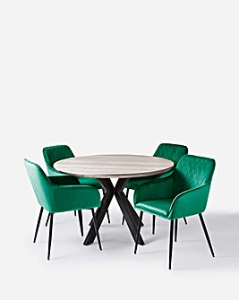 Austin Circular Dining Table with 4 Morgan Arm Chairs