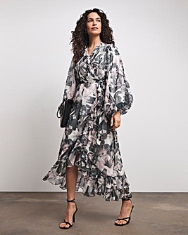 Joanna Hope Maxi Wrap Dress With Ruffles