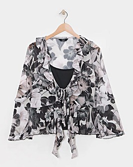 Joanna Hope Mesh Ruffle Blouse