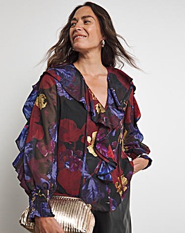 Joanna Hope Ruffle Blouse With Foil Print