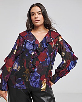 Joanna Hope Ruffle Blouse With Foil Print