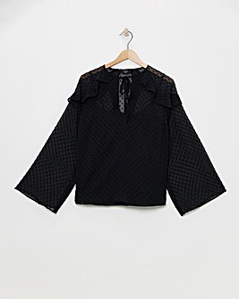Joanna Hope Dobby Spot Ruffle Blouse