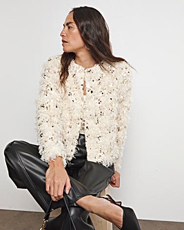 Joanna Hope Faux Feather Sequin Jacket