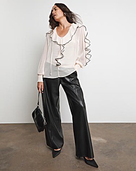 Joanna Hope Ruffle Blouse With Contrast Trim