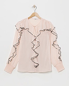 Joanna Hope Ruffle Blouse With Contrast Trim