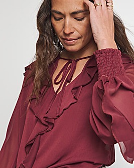 Joanna Hope Ruffle Blouse With Contrast Trim