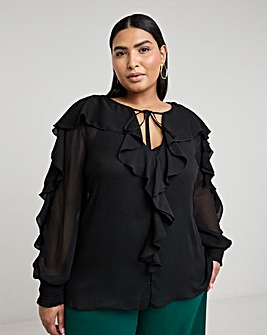 Joanna Hope Crinkle Chiffon Ruffle Blouse