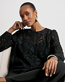 Joanna Hope Premium Broderie Blouse With Tie Sleeves