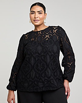 Joanna Hope Premium Broderie Blouse With Tie Sleeves