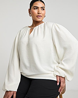 Joanna Hope Puff Sleeve Blouse With Neck Detail