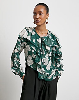 Joanna Hope Crinkle Chiffon Ruffle Blouse