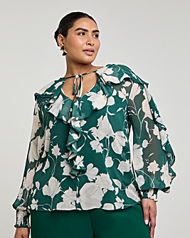 Joanna Hope Crinkle Chiffon Ruffle Blouse