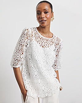Joanna Hope Crochet Blouse With Puff Sleeves