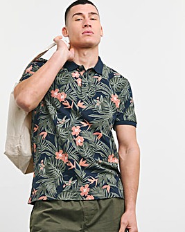 Tropical Leaf Printed Pique Polo Long