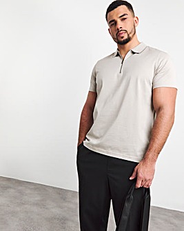 Pure Cotton Jersey Zip Neck Polo Long