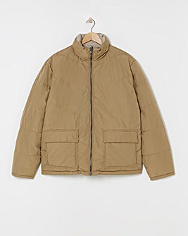 Ecru Funnel Neck Reversible Puffer Coat