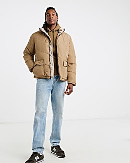 Ecru Funnel Neck Reversible Puffer Coat