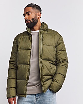 Khaki Square Quilt Puffer Jacket