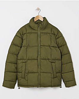Khaki Square Quilt Puffer Jacket