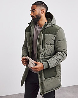 Khaki Mid Length Ripstop Padded Coat