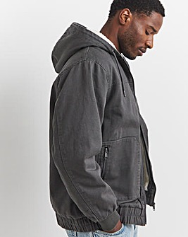 Charcoal Borg Lined Relaxed Fit Jacket