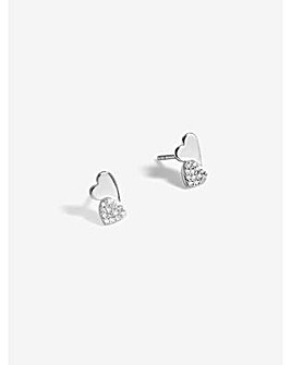 Simply Silver Sterling Silver 925 Pave Double Drop Heart stud Earrings