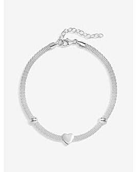 Simply Silver Sterling Silver 925 Polished Mesh Station Heart Bracelet