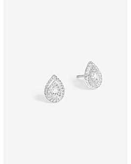 Simply Silver Sterling Silver 925 Cubic Zirconia Double Halo Pear Stud Earrings