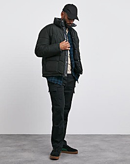 Black Funnel Neck Reversible Puffer Coat