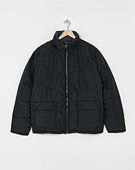 Black Funnel Neck Reversible Puffer Coat