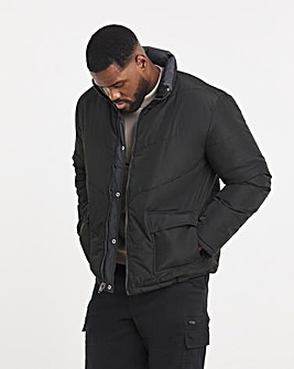 Black Funnel Neck Reversible Puffer Coat