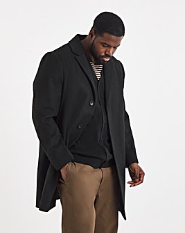 Black Wool Blend Mid Length Overcoat