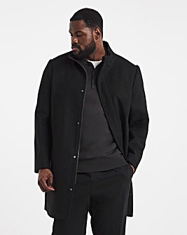 Black Wool Blend Mid Length Funnel Neck Coat