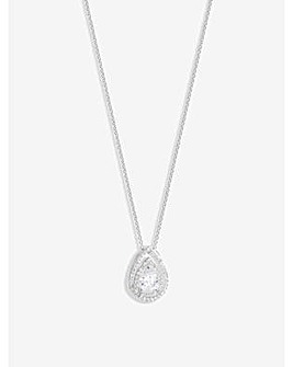 Simply Silver Sterling Silver 925 Cubic Zirconia Pear Double  Halo Pendant