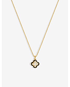 Inicio Gold Plated Jet Enamel And Mother Of Pearl Clover Pendant - Gift Pouch