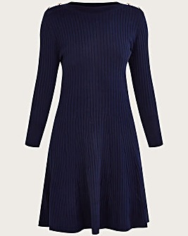 Monsoon Button Ribbed Fit Flare Dress