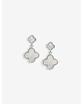 Simply Silver Sterling Silver 925 Pave Mother Of Pearl double drop Clover studs