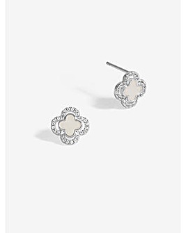 Simply Silver Sterling Silver 925 Mother Of Pearl and CZ Clover stud Earrings