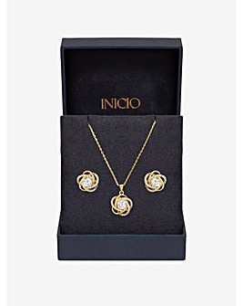 Inicio Gold Plated Cubic Zirconia Knot Set - Gift Boxed