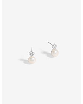 Simply Silver Sterling Silver 925 Cubic Zirconia Clover and Pearl Drop Studs